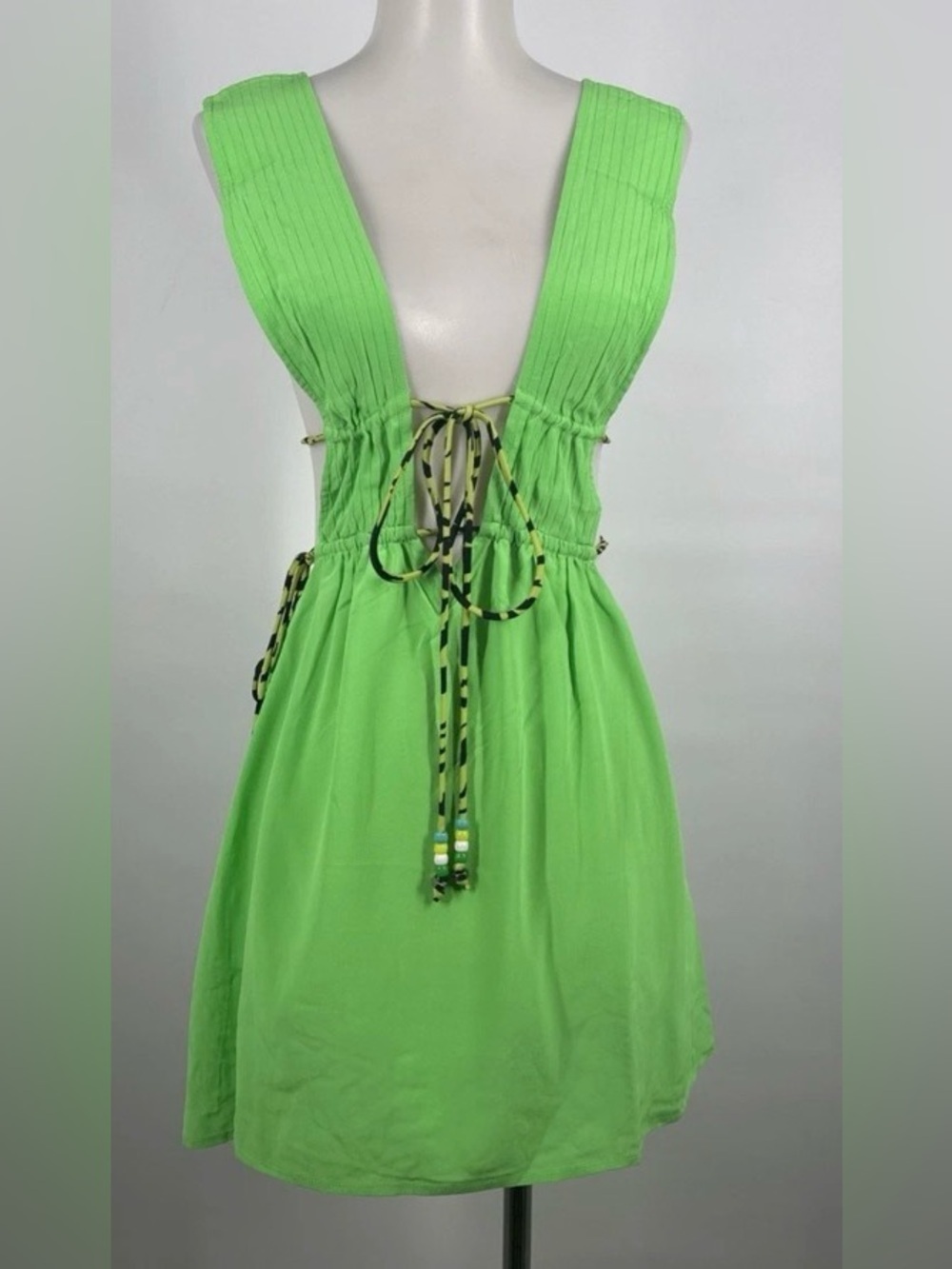 Nwt luxury Vanessa Mooney silk dress bright green xs boho indie core summer